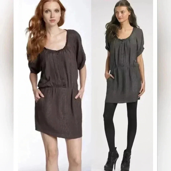 REBECCA TAYLOR Alligator Embossed 100% Silk Tunic Mini Dress Sz 4 - Picture 1 of 9